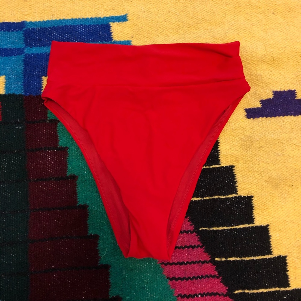 Red high waisted bathing suit bottoms